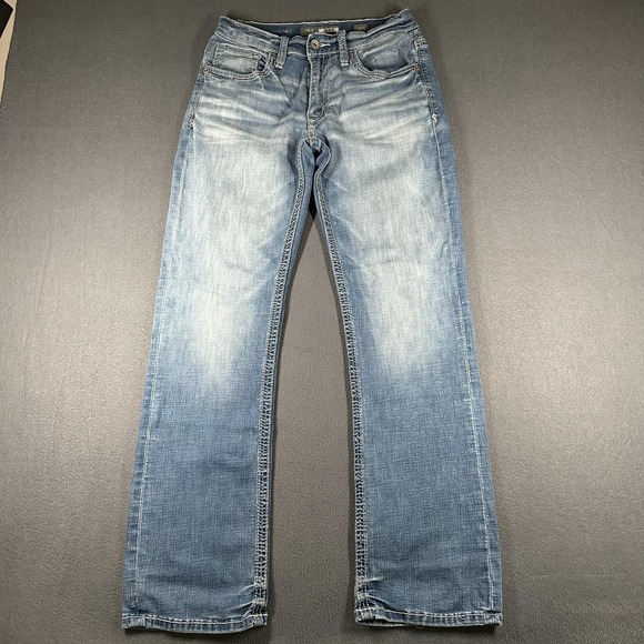 BKE Jake Bootleg Jeans Mens 30x31 Blue Stretch Denim Bootcut Contrast Stitch - Picture 1 of 16